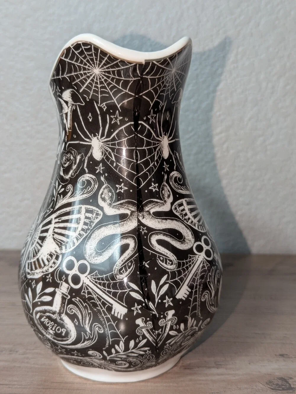 MONTEREY BAY Fine Porcelain Gothic Serving Pitcher With Moth Skull Design